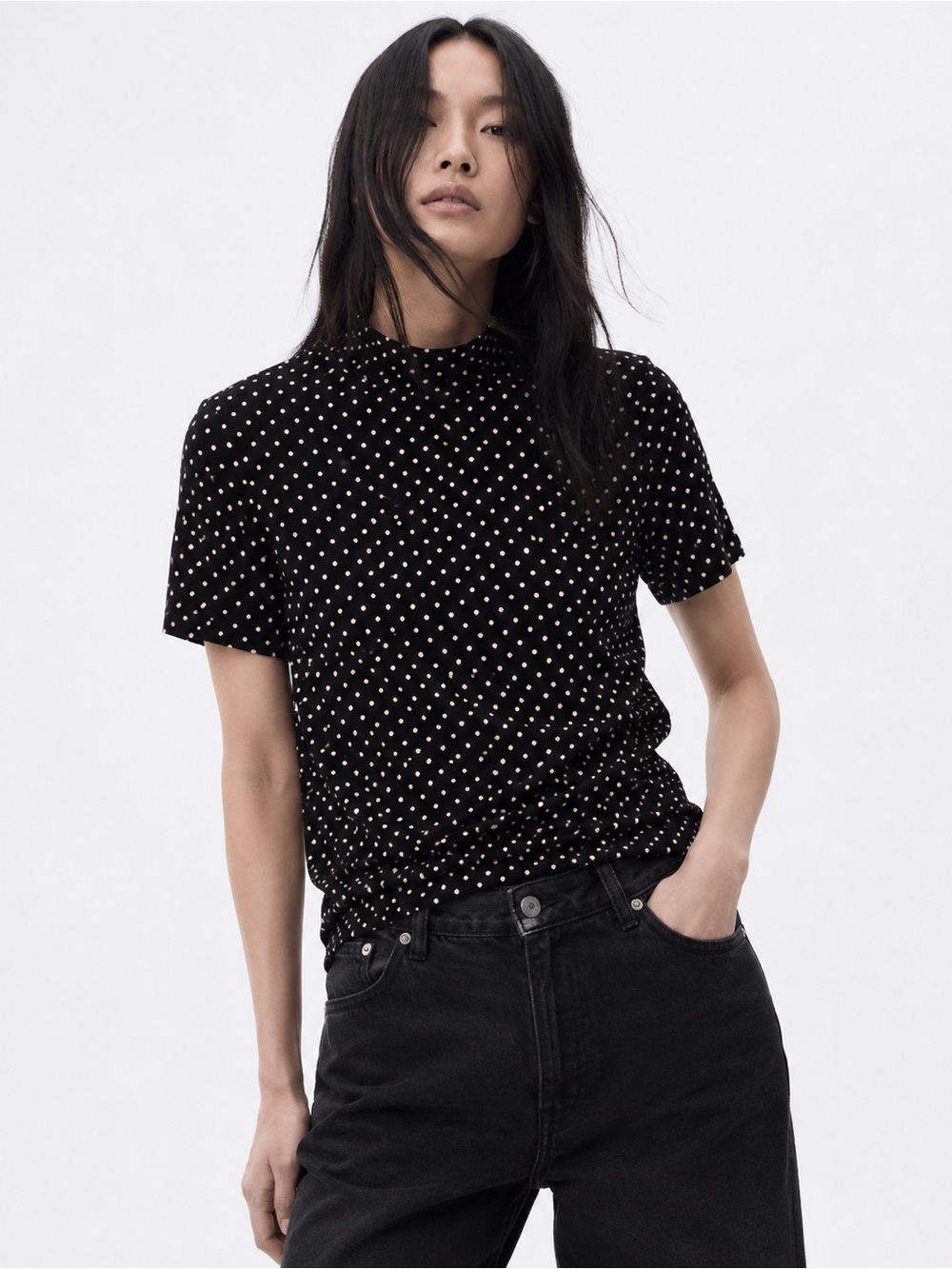 Tristan Polka Dot Mock Neck Top